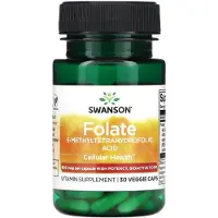 Swanson Health , Folaatti, 5-Metyylitetradehydrofoliini Hapettumaton, 800 mcg, 30 Veggie Kapseli