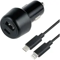 Dacota Platinum Pika-Autolaturi 2 porttia USB-C - Lightning 1M, 20/12 W musta