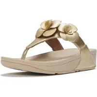 FitFlop for woman. A4N-675 Lulu Flower Toe-Post Platinum Sandals (41), Gold, 1 to 3 cm, None, Casual