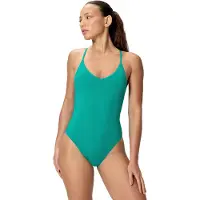 Speedo Solid V-Neck Swimsuit - Green - XS