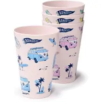 Puckator Volkswagen Vw T1 Camper Bus Explore More Set Of 4 Rpet Picnic Cups 450Ml - Pink - ONE SIZE