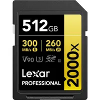Lexar SDXC 512GB 300MB/s 2000x V90 Class 10 UHS-II Professional