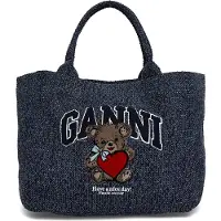Ganni Small Trapeze Shopper Bear Tweed Denim Bag - Navy - ONE SIZE