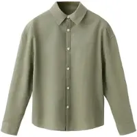Mango Straight Linen Shirt - Khaki green - 122