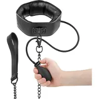 Fetish - pumpattava kaulapanta taluttimella (musta)