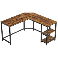 Songmics Tietokonepöytä 138x138x76 cm Ruskea ja Musta Teräs