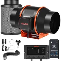 Vevor -kanavatuuletinsarja, hiilisuodatin, 683 m³/h, 152,4 mm EC-moottorilla varustettu poistoilmapuhallin, 10-nopeuksinen, PWM-ohjain, sovellusohjaus, ajastin, jäähdytys kasvatustelttoihin, sisäpuutar