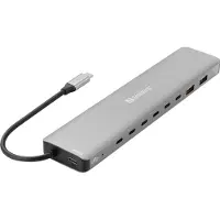 Sandberg USB-C to 8xUSB-C+2xUSB-A 100W USB hub - 10 porttia - Harmaa