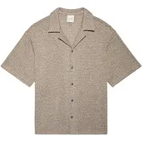 Calvin Klein Ss Mesh Camp Collar Button Front - Beige - XXL