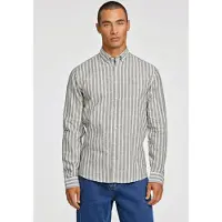 Lindbergh Wide Striped Cotton/Linen Shirt L/S - Khaki green - S