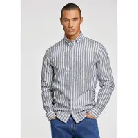 Lindbergh Wide Striped Cotton/Linen Shirt L/S - Navy - L