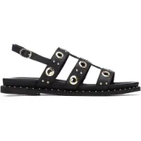 Carmela for woman. 16320803-NEGRO Leather Sandals 163208 black (35), Flat, Buckle, Casual