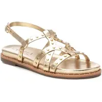 Carmela for woman. 16239202-ORO Leather sandals 162392 golden (38), Flat, Buckle, Casual