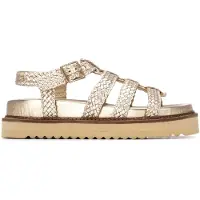 Carmela for woman. 16303002-ORO Leather Sandals 163030 golden (37), Flat, Buckle, Casual