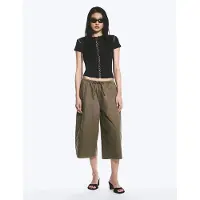 Weekday Low Rise Loose Cropped Trousers - Khaki green - XL