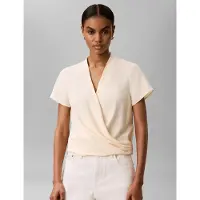 Calvin Klein Crepe Ss Draped Wrap Top - Cream - XS