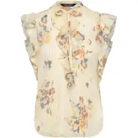 Ralph Lauren Floral Pintucked Tie-Neck Blouse - Cream - S