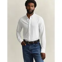 Gant for man. 3250271 White elastic piqué knit Regular Fit shirt (XL), Casual, Cotton, Long sleeve