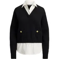 Ralph Lauren Layered Button-Trim Cotton Sweater - Black - S