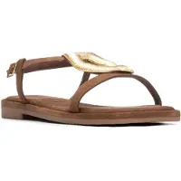 Carmela for woman. 16329001-CAMEL Leather Sandals 163290 brown (37), Flat, Buckle, Casual, Classic