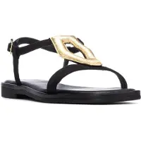 Carmela for woman. 16329002-NEGRO Leather Sandals 163290 black (38), Flat, Buckle, Casual, Classic