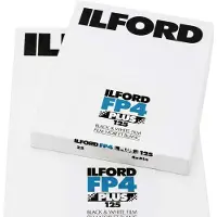 Ilford FP4 Plus 125 4x5' mustavalkofilmi