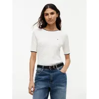 Tommy Hilfiger Fine Gg Cable Boat Nk S/S - Cream - XS