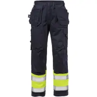 Fristads Palosuojatut High Vis rakentajan housut lk 1 2586 FLAM Huomiokeltainen/Laivastonsininen D108