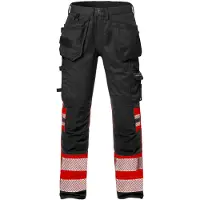 Fristads High vis rakentajan Stretch housut lk 1 2706 PLU, huomiopunainen/musta, C66