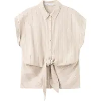 Mango Linen Pinstripe Shirt - Brown - S