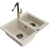 Mexen Carlos 1,5-allasinen graniitti-allas keittiöhanalla Flora, beige - 6518-69-670401-57-B