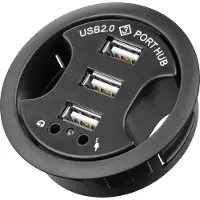 Goobay 3-porttinen USB 2.0 Hi Speed In-Desk HUB + ääni USB hub - 3 porttia - Musta