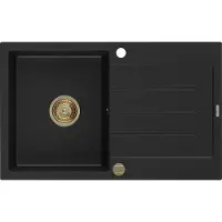 Mexen Bruno Graniittinen yksialtainen keittiöallas valutusalueella 795 x 495 mm, musta, kultainen sihti - 6513791010-77-G