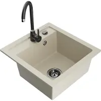 Mexen Vito yksi-allasinen graniitti keittiöallas ja keittiöhana Telma, beige - 6503-69-670200-70