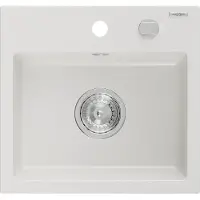 Mexen Milo graniittinen 1-allasinen pesuallas 435 x 410 mm, valkoinen, kromi sifoni - 6505441000-20