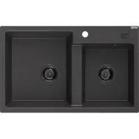 Mexen Tomas 2-osainen graniittinen pesuallas 800 x 500 mm, musta pilkullinen, musta sifoni - 6516802000-76-B