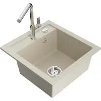 Mexen Vito graniittinen 1-altaiden keittiöallas Flora hanalla, beige - 6503-69-670401-00