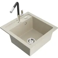Mexen Vito graniittinen 1-allasinen keittiöallas ja Flora-keittiöhana, beige - 6503-69-670401-07