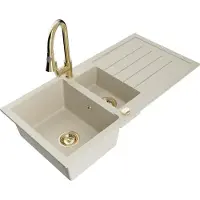 Mexen Andres 1,5-osainen graniitti pesuallas valutusalueella ja keittiöhanalla Elia, beige - 6515-69-670101-50