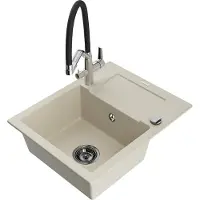 Mexen Enzo 1-allasinen graniittiallas valutustasolla ja Duo-keittiöhana, beige - 6506-69-671701-07-B