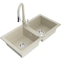 Mexen Mario 2-osasainen graniittinen keittiöallas Savita-keittiöhanalla, beige - 6504-69-672601-69