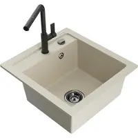 Mexen Vito yhden altaan graniittinen keittiöallas Flora-sekoittimella, beige - 6503-69-670401-70-B
