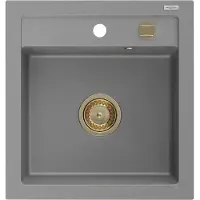 Mexen Vito graniittinen keittiöallas, 1-allas 520 x 490 mm, harmaa, kultainen sifoni - 6503521000-71-G