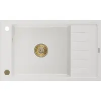 Mexen Elias graniittinen 1-allas tiskiallas tyhjennysalueella 795 x 480 mm, valkoinen, kultainen vesilukko - 6511791005-20-G