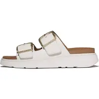 Original Brands for woman. B1J-194 Gen-FF Buckle Two-Bar Leather Slides ? Urban White (6.5), Flat, Casual