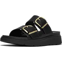 FitFlop for woman. B1J-001 Gen-FF Buckle Two-Bar Leather Slides, black (4), Flat, Casual