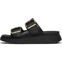 FitFlop for woman. B1J-001 Gen-FF Buckle Two-Bar Leather Slides, black (6), Flat, Casual