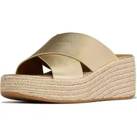 Original Brands Platfforms Espadrille Leather Wedge Cross Slides - Gold - 40