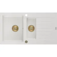 Mexen Matias graniittinen 1,5-allas tiskiallas tippalevyllä 900 x 505 mm, valkoinen, kultainen sihvilä - 6502901505-20-G