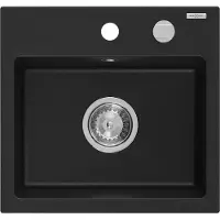 Mexen Milo graniittinen yksialtainen pesuallas 435 x 410 mm, musta, krominen sifoni - 6505441000-77